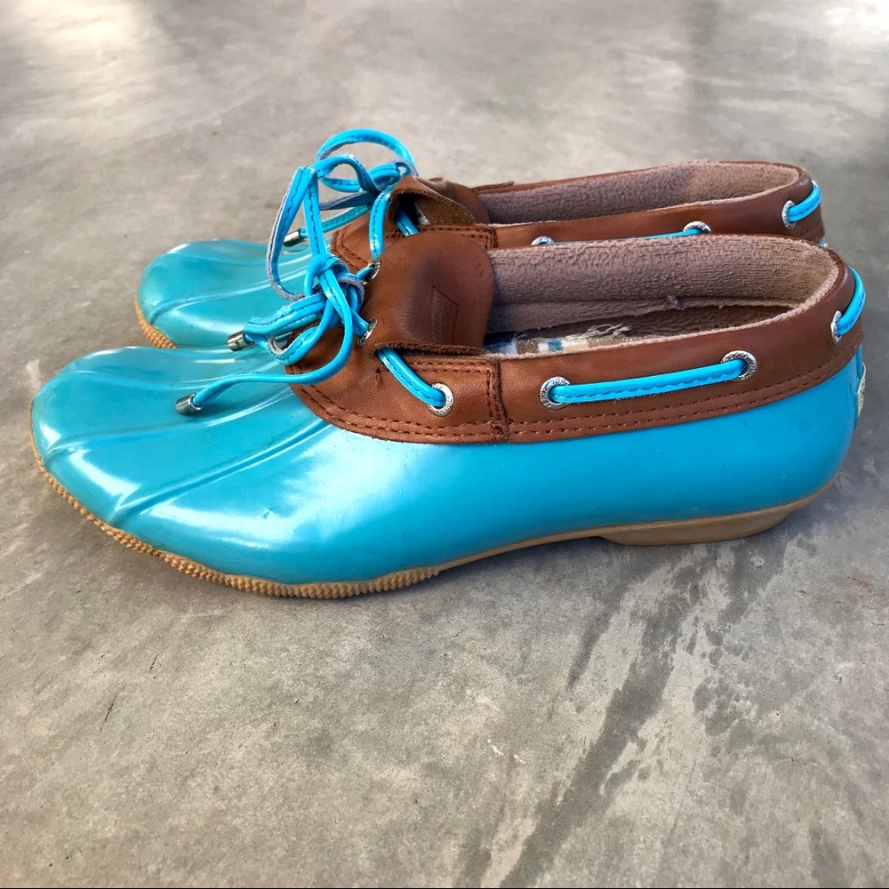 Sperry Turquoise Blue and Brown Duck Rain Shoes
